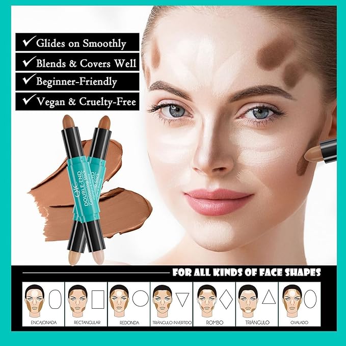 MEICOLY 2-in-1 Highlighter Contour Stick,Cool Toned Contour Stick,Makeup Highlighter Stick,Long Lasting Waterproof Bronzer Contour Pencil,Travel Cream Face Shaping Stick,03-VivaGrace Women