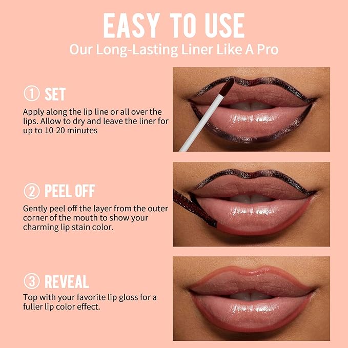 iMethod Lip Stain - Lip Liner Stain, Peel Off Lip Stain with Tweezer, Natural Long Lasting, Waterproof, Easy to Use, Stay On All Day, Rose-VivaGrace Women