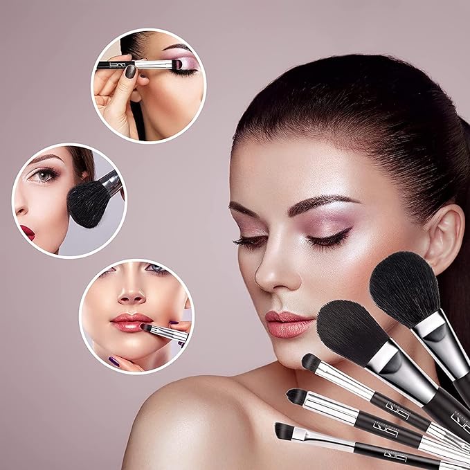 Travel Makeup Brushes Set w/Pouch, 5PCS Double Ended Portable Mini Cosmetic Brushes Kit for Foundation, Eyeshadow, Lip, Blush Make Up Brushes Professional(Black)-VivaGrace Women