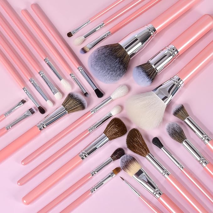 Bueart Design Makeup Brushes Set 26pcs Real Natural Goat Hair Professional labeled Foundation Face Blending Blush Concealers Eyeshadow Brush Set(26Pcs Pearl Pink)-VivaGrace Women
