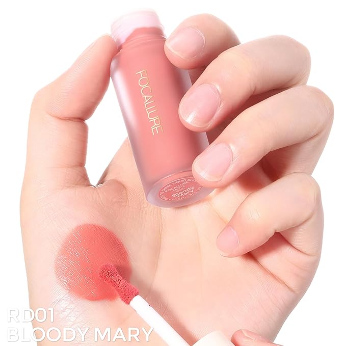 FOCALLURE Silky Cream Liquid Blush,Leaving a Matte Dewy Makeup Look,Easy to Apply and Create a Natural Flush,Long Lasting and Lightweight Cheek Blush Face Makeup,BLOODY MARY-VivaGrace Women