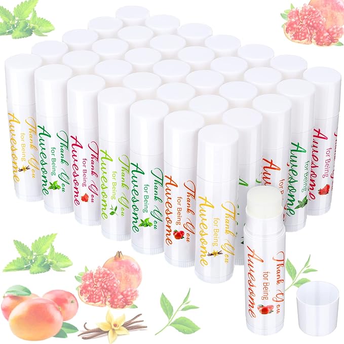 Sinmoe Lip Balm Gifts Thank You for Being Awesome Lip Moisturizer Assorted Flavors Bulk Gifts Beeswax Natural Ingredients Dry Chapped Lip Care Product for Coworkers Women Friend(35 Pack)-VivaGrace Women