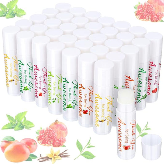 Sinmoe Lip Balm Gifts Thank You for Being Awesome Lip Moisturizer Assorted Flavors Bulk Gifts Beeswax Natural Ingredients Dry Chapped Lip Care Product for Coworkers Women Friend(35 Pack)-VivaGrace Women