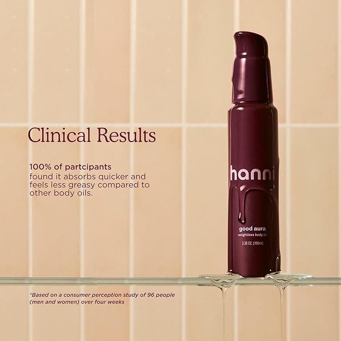 HANNI Good Aura Dry Body Oil, Lightweight After-Shower Moisturizer with Jojoba, Coconut, Baobab, and Buriti Oils, Non-Greasy Skincare for Soft Skin, 100 mL / 3.38 oz-VivaGrace Women