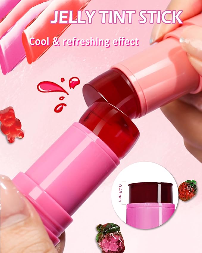 Makeup Jelly Tint, Cooling Water Jelly Tint Red Blush Stick, Sheer Lip & Cheek Tint Stain, Long Lasting Waterproof Jelly Blush Lip Gloss, Vivid Color, Non-Sticky, Buildable Tinted Jelly Lip Stains-03-VivaGrace Women