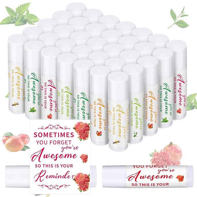 Dunzy 50 Pcs Thank You Gift Lip Balm Bulk Baby Shower Party Favors Bridal Shower Favor Lip Care with Assorted Fruit Flavors Thank You Lipstick for Guest Basket Gift Stuffer (Leaf)-VivaGrace Women