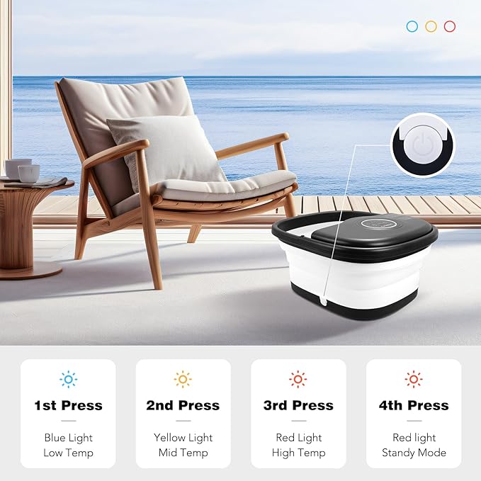 Collapsible Foot Spa Bath with Heat, Remote Control, Temperature Control, Bubbles, Pumice Stone, Red Light, Timer, 16 Massage Roller Pedicure Foot Spa Foot Soaker for Soothe & Relax Tired Feet-VivaGrace Women