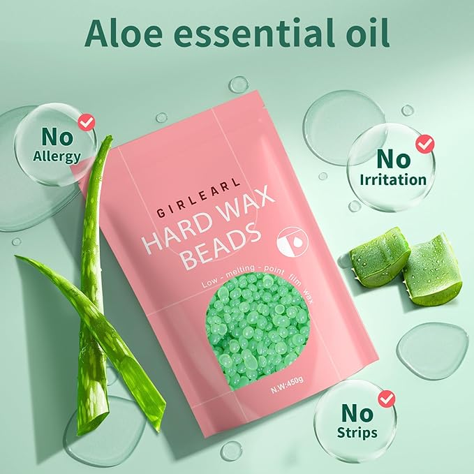 Wax Beads (1lb) for Hair Removal - Aloe Vera Formula, Perfect for Sensitive Skin, Eyebrow, Brazilian Bikini, Legs, Facial and Full Body Waxing at Home-VivaGrace Women