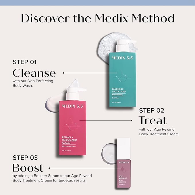 MEDIX 5.5 Exfoliating AHA Glycolic Acid Face & Body Scrub Cleanser + Retinol Moisturizing Body Cream Lotion Skin Care 2PC Set | Alpha Hydroxy Acid & Lactic Acid Foaming Body Wash & Face Wash, 2-PC-VivaGrace Women