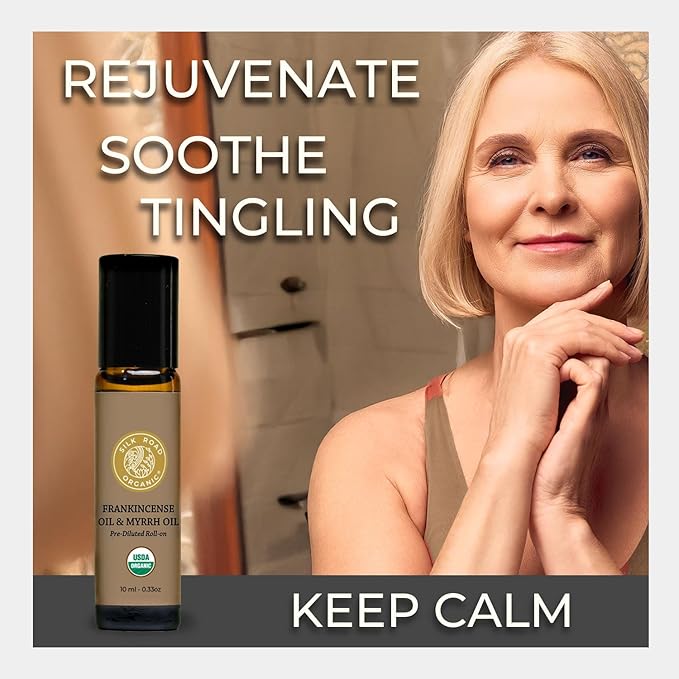 Silk Road Organic Frankincense Oil & Myrrh Essential Oil Roll On, 100% Pure USDA Certified Aromatherapy for Body Aches, Stiffness & Tingling, Stress Relief, & Skin - 10 ml Roller-VivaGrace Women