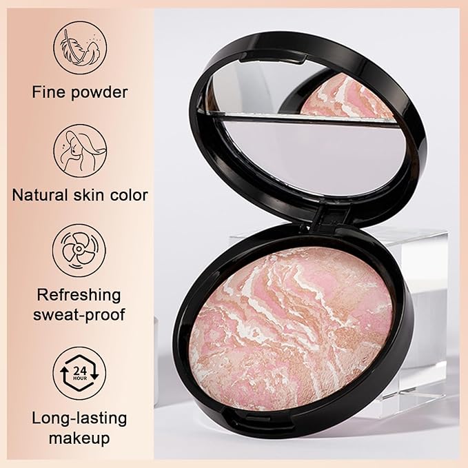 Baked Powder Contour Makeup, Brighten Bronzer Powder, Highlighter Bronzer Glow Palette, Cruelty Free Shimmer Bronzing Powder to Use For Contour Make up, Natural Finish & Easy to Use #002-VivaGrace Women