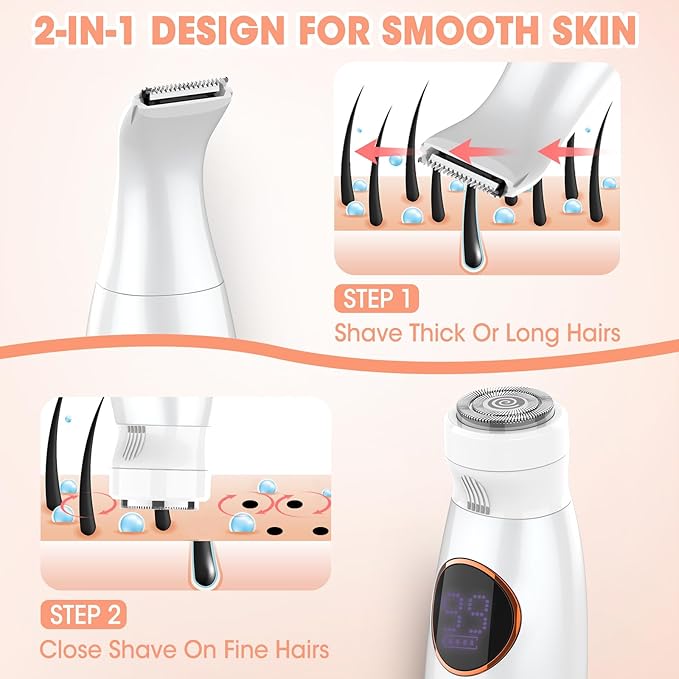 5 in 1 Bikini Trimmer for Women,IPX7 Waterproof Cordless Replaceable Pubic,Eyebrow,Facial Electric Razors&Nose Hair Trimmer&Painless Body Shaver for Arms Legs Underarms,USB Charge,LED Display,Wet&Dry-VivaGrace Women