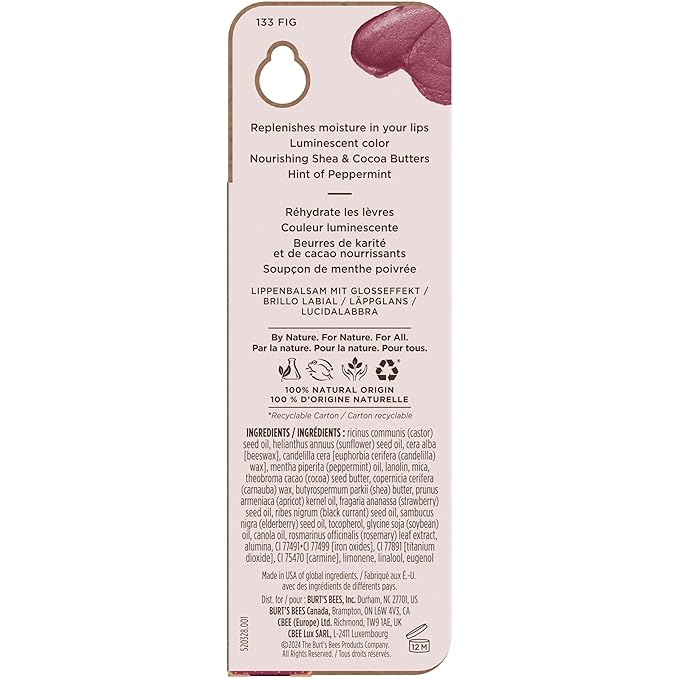 Burt's Bees Shimmer Lip Tint, Tinted Lip Balm Stick, Moisturizing for All Day Hydration with Natural Glowy Pigmented Finish & Buildable Color, Fig, 1 Tube, 0.09 oz.-VivaGrace Women