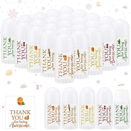 25 Pcs Mini Lip Balm Bulk 5 Assorted Flavors Thank You Lip Balm Employee Appreciation Gifts Dry Chapped Lip Care Products for Adults Coworkers Women Friend Wedding Bridal Shower Baby Shower-VivaGrace Women