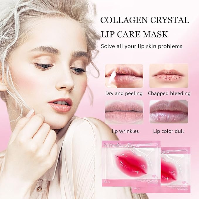 30 pieces of Moisturizing Collagen Crystal Lip Mask - Anti-Ageing & Anti Chapped, Reduce lip Wrinkles, Fade Lip Color, Make Skin Smooth And Firm Collagen Lip Pieces (Rose)-VivaGrace Women