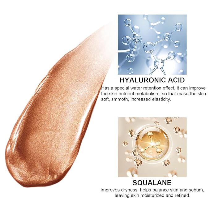 Natural Glow Liquid Filter Makeup, Longwear Face Luminizer, Complexion Booster For Any Part of the Body, Liquid Highlighter with Brush Kit, Infused Hyaluronic Acid, 1.06 fl oz (#05 MEDIUM/TAN)-VivaGrace Women