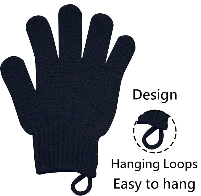 Exfoliating Glove with Hanging Loop - Bath Gloves 1 Pair Shower Gloves, Heavy Exfoliating Gloves for Men and Women Shower Gloves Body Wash Makes Skin Soft Healthy Body Exfoliating Gloves 1 Pair Black-VivaGrace Women