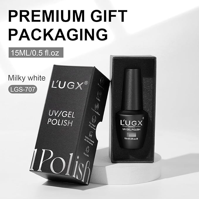 L'UGX Sheer Milky White Gel Polish 15ML Neutral Translucent Gel Nail Polish UV Jelly Natural French Gel Nail Color for Nail Art DIY Manicure & Pedicure at Home Salon Holiday Gifts for Women