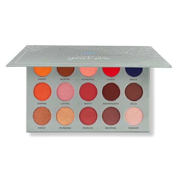 | 15 color pigmented blendable eyeshadow palette with mirror, warm neutral matte shimmery shades, travel size makeup-VivaGrace Women