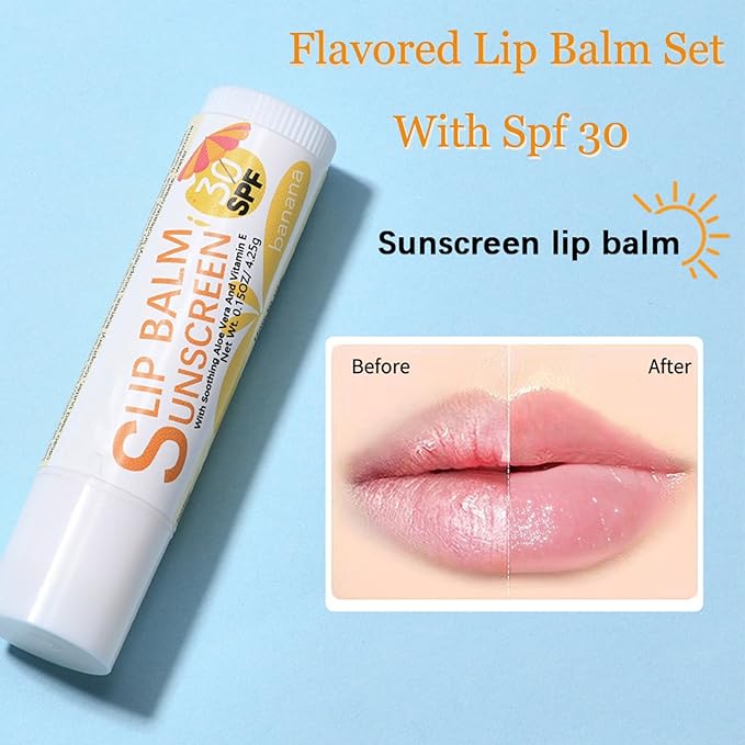 Spf 30 Lip Balm, 3Pcs Sunscreen Lip Balm, Lip Balm With Spf, Flavored Lip Balm, Vitamin E Lip Balm Set, Aloe Vera Hydrating Lip Balm for Women Gilrs-VivaGrace Women