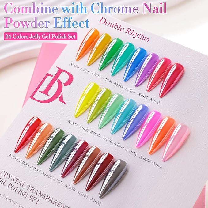 Double Rhythm 28Pcs 0.5Oz Gel Nail Polish Set Same Color Same Bottle Soak Off Gel Polish Kit Nail Art Manicure Salon DIY at Home for Women (Neon Jelly Sheer Collection-T24-11)-VivaGrace Women