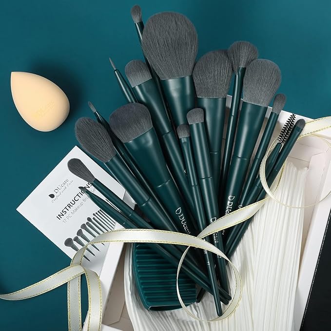 DUcare 17Pcs Professional Makeup Brush Set Complete Kit with Brush Cleaning Mat and Makeup Sponge, Ideal for Foundation, Eyeshadow, Liquid Cream, Gift Box Set-VivaGrace Women