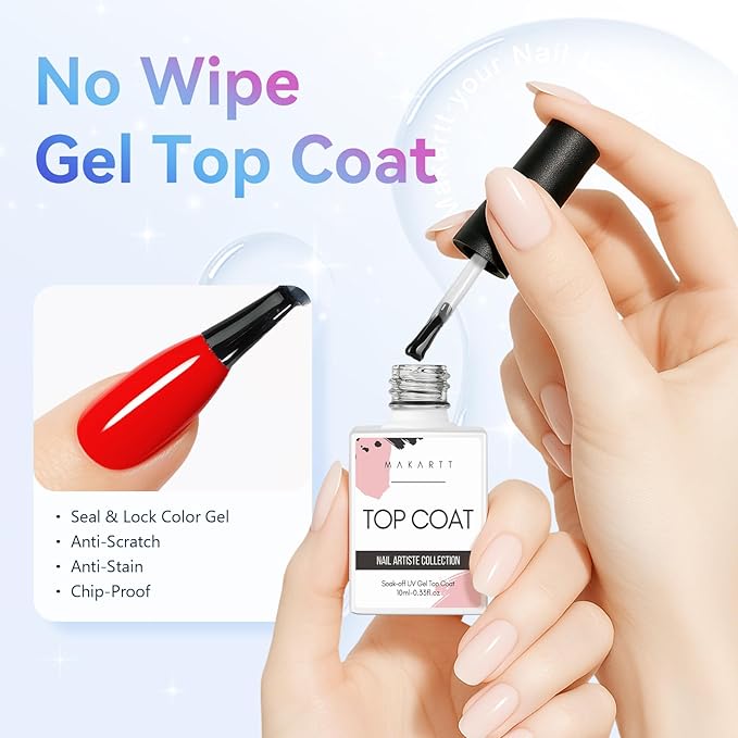 Makartt Gel Top Coat - 2 PCS No Wipe Top Coat Gel Nail Polish High Glossy Shine Finish Long Lasting, 10ML Clear Soak Off UV Nail Lamp, Salon Quality Art Design for Home Use Beauty Gift-VivaGrace Women