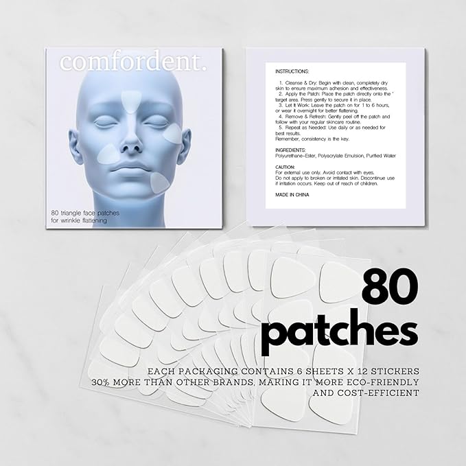 Smoothing Triangle Wrinkle Patches Set - 80 Facial Tapes for Targeted Fine Line & Crease Flattening - Forehead, Crow’s Feet, Frown Lines Overnight Repair-VivaGrace Women