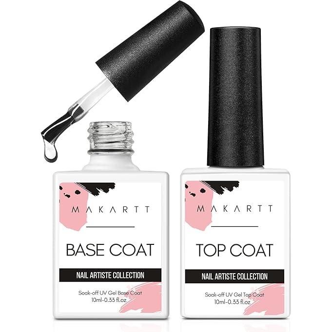 Makartt 2 Pcs Gel Top Coat and Base Coat Set - No Wipe Shine Finish Soak Off Base Top Coat Long Lasting for Gel Nail Polish, LED UV Lamp Need, Salon Quality Nail Manicure Gifts, 10ML-VivaGrace Women
