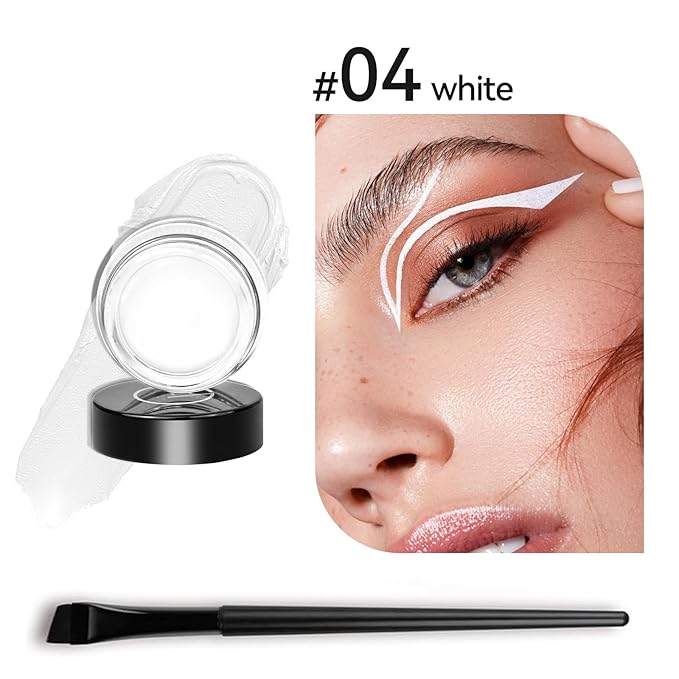Eyeliner Gel Set,Long Lasting Waterproof Gel Eyeliner With 5.51 IN Long Eyeliner Brush,High-Intensity Pigments Smudge-Proof Eye Liner Makeup Creamy Eyeliner Gel 5G-White
