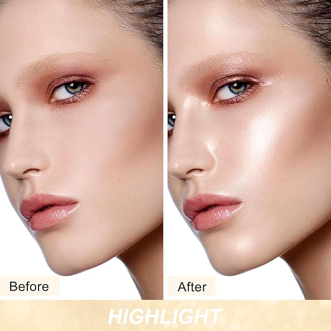 Boobeen Highlighter Makeup Highlighter Powder Palette, Shimmer Illuminator Highlight Contouring Palette Come with Mirror, Long Lasting Glow Defining the Face and Body-VivaGrace Women