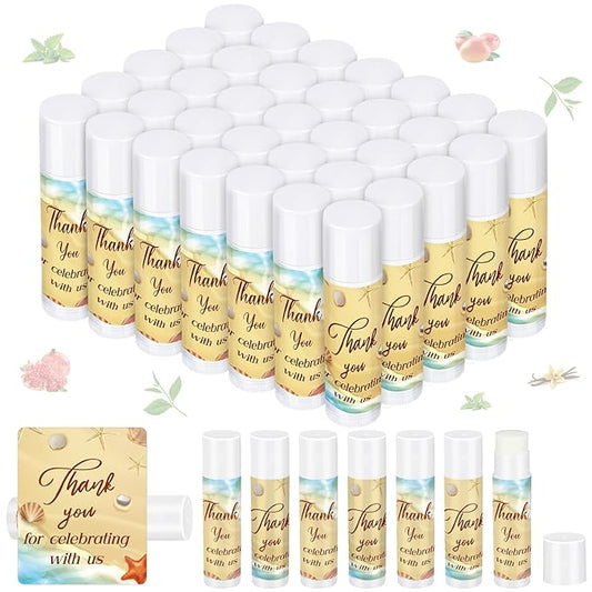 Dunzy 50 Pcs Thank You Gift Lip Balm Bulk Baby Shower Party Favors Bridal Shower Favor Lip Care with Assorted Fruit Flavors Thank You Lipstick for Guest Basket Gift Stuffer (Summer Beach)-VivaGrace Women