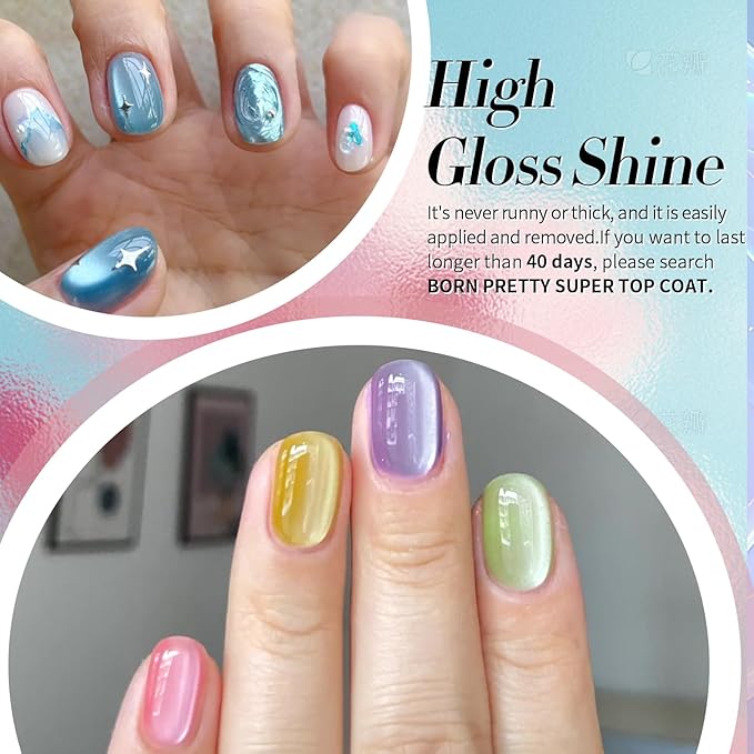 BORN PRETTY Magnetic Gel Nail Polish Pastel Water Light Cat Magnetic Eye Gel Jelly Glass Crystal Magnetic Gel Polish Glitter Shimmer Auroras Magnetic Gel Nail Art Manicure Kit 6PCS-VivaGrace Women