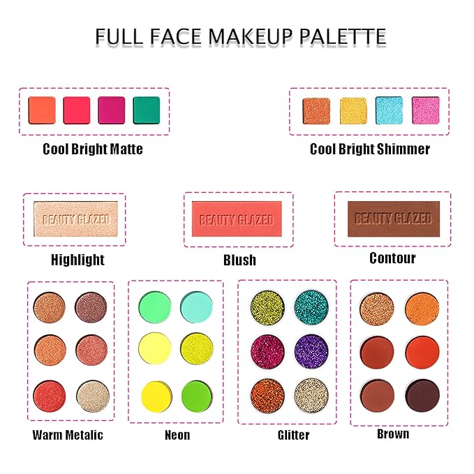 82 Vibrant Shades Makeup Palette - Matte, Shimmers, Glitters, Blush, Highlighter, Contour - Highly Pigmented Beauty Kit for Eye and Face - Perfect for Creating Bold and Unique Looks-VivaGrace Women