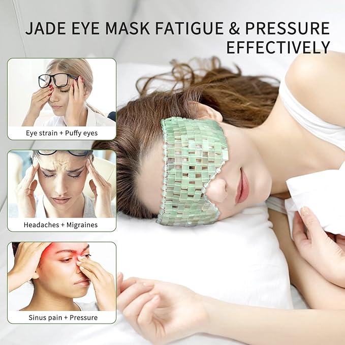 Jade Eye Mask, gemshan 2 Pcs Stone Eye Mask Hot or Cold Use, Green Jade Facial Eye Sleeping Mask-VivaGrace Women
