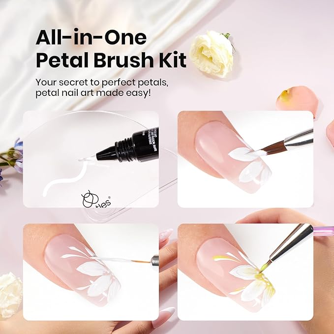 Beetles Nail Art Brushes Set for Gel Polish 3 Pcs Nail Art Design Pen and One White Painting Gel All-in-One Petal Brush Kit Flower DIY with Palette Dotting Manicure Tool Set-VivaGrace Women