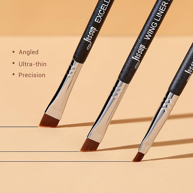 Jessup Angled Eyeliner Brush Set，3pcs Pro Precision Eye Liner Brush Fine Winged Ultra Thin Slanted Gel Liquid EyeLiner Makeup Brushes, Black T345-VivaGrace Women
