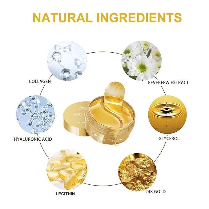 Under Eye Patches, Eye Mask, Eye Patches for Puffy Eyes and Dark Circles Reduce Eye Bags Fine Lines Smooth Wrinkle, Anti-Aging,Hydrating, 24K Gold Eye Skin care Pads with Collagen (60PCS)-VivaGrace Women