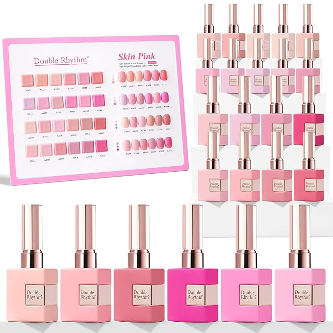 Double Rhythm 28Pcs 0.5Oz Gel Nail Polish Set Same Color Same Bottle Soak Off Gel Polish Kit Nail Art Manicure Salon DIY at Home for Women (Neutral Skin Pink Nude Collection-T24-12)-VivaGrace Women