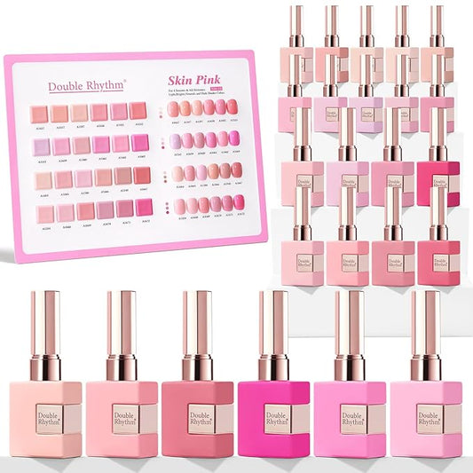 Double Rhythm 28Pcs 0.5Oz Gel Nail Polish Set Same Color Same Bottle Soak Off Gel Polish Kit Nail Art Manicure Salon DIY at Home for Women (Neutral Skin Pink Nude Collection-T24-12)-VivaGrace Women