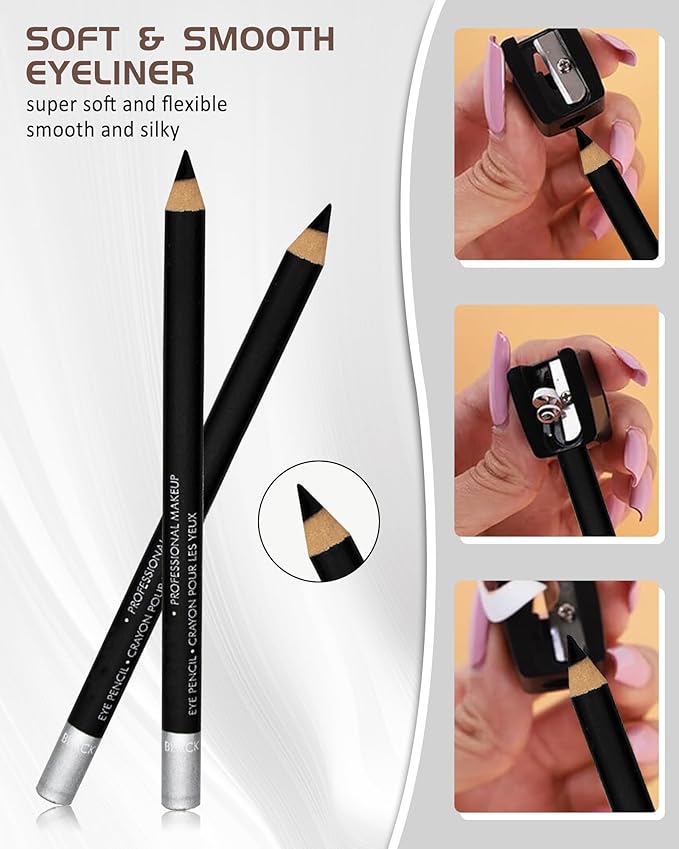 6 Colors Eyeliner Gel Pencil Set, Waterproof Smudge proof Long Lasting Rich Color, Nude Black Brown White Blue Green Eye Liner Pencil Waterline, Multi-Use Cream Eyeliner Brightener Pen with Sharpener