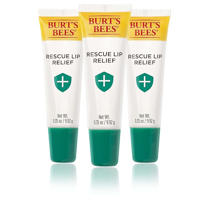 Burt's Bees Rescue Lip Relief Lip Balm, With Shea Butter and Echinacea, Tint-Free, Natural Origin Lip Care, 3 Tubes, 0.35 oz.-VivaGrace Women