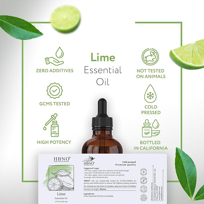 HBNO Lime Essential Oil - Huge 4 oz (120ml) Value Size - Natural Lime Oil, Cold Pressed - Perfect for Cleaning, Aromatherapy, DIY, Soap & Diffuser-VivaGrace Women