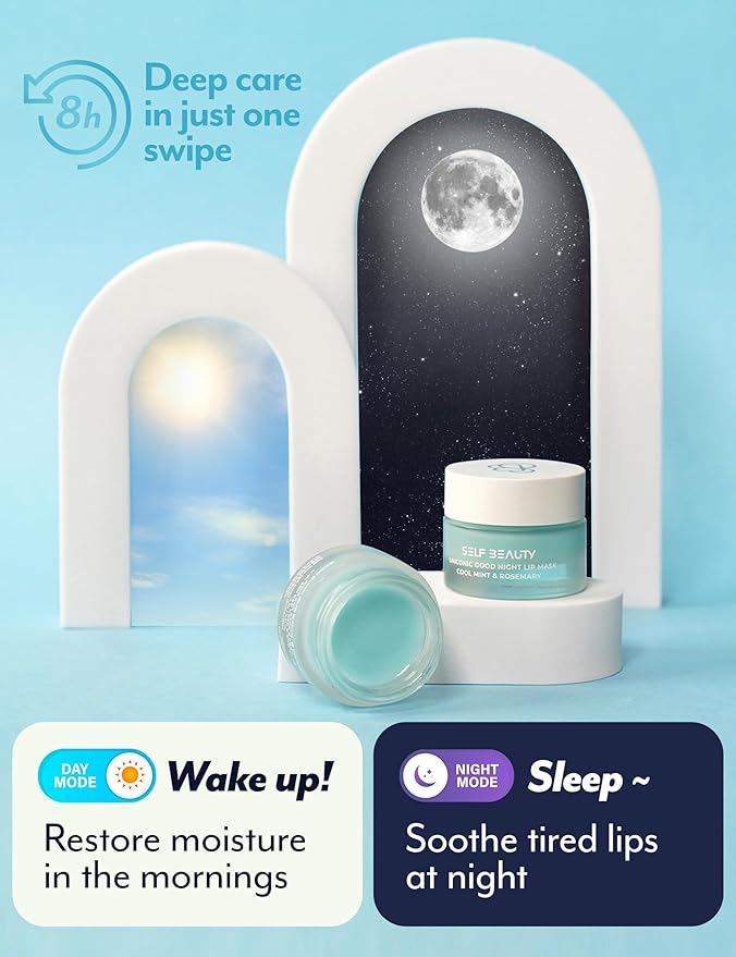 SelfBeauty Lip Mask - Cool Mint Rosemary, Vegan Lip Balm, Daily Lip Moisturizer, Overnight Hydrating Lip Treatment with Cool Mint, Lip Scrub Exfoliator Intensive Lip Repair, 0.51fl.oz-VivaGrace Women