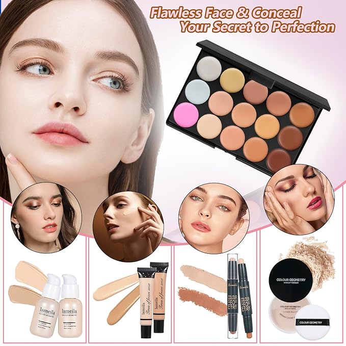 Makeup Kit Makeup Sets for Teens Makeup kits for Women Teenagers Make up Eyeshadow Palette Foundation Concealer Lipgloss Loose Powder Makeup Kit for Women Full Kit-VivaGrace Women