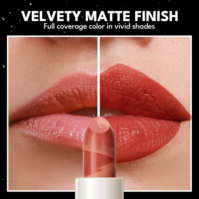 2PCS Marbled Matte Lip Stick Makeup - Velvety Finish | Naked-lip Feel, Full Coverage, D001+D002-VivaGrace Women