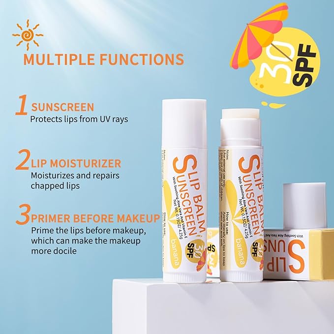 Spf 30 Lip Balm, 3Pcs Sunscreen Lip Balm, Lip Balm With Spf, Flavored Lip Balm, Vitamin E Lip Balm Set, Aloe Vera Hydrating Lip Balm for Women Gilrs-VivaGrace Women