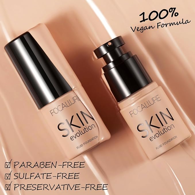 FOCALLURE 2 Pcs Liquid Foundation, Skin Evolution Foundation + Concealer, Full Coverage Foundation Makeup, Durable, Waterproof, Oil-Control, Hides Wrinkles & Lines, Natural-VivaGrace Women