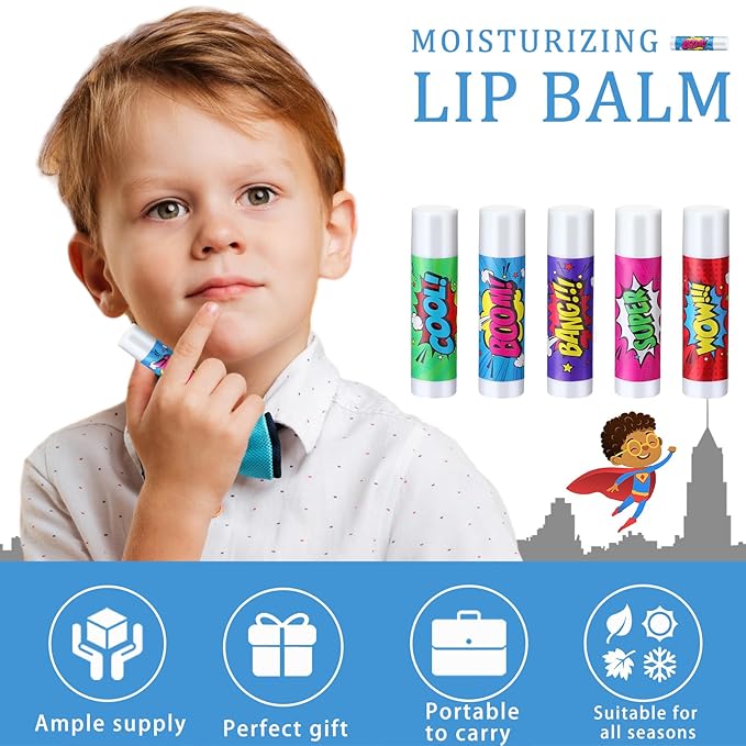 100 Pcs Hero Party Favors Lip Balms Bulk for Kids Birthday Party Moisturizing Lip Balm for Hero Themed Celebration Gifts Lip Care Products for Classroom Rewards Favor Party Supplies-VivaGrace Women