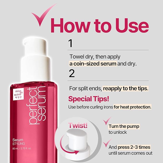Mise En Scene Perfect Styling Serum for Heat Damage Protection - Hair Serum for holding Bounce, Hair Essence for Long Lasting Curl, Powdery Scent, with Argan Oils, 2.70 fl. Oz-VivaGrace Women